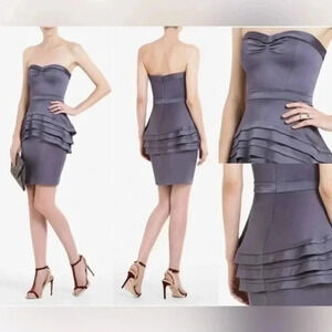 BCBGMAXAZRIA | Aurelia Strapless Tiered Satin Dres Dewberry Size 4 Small S